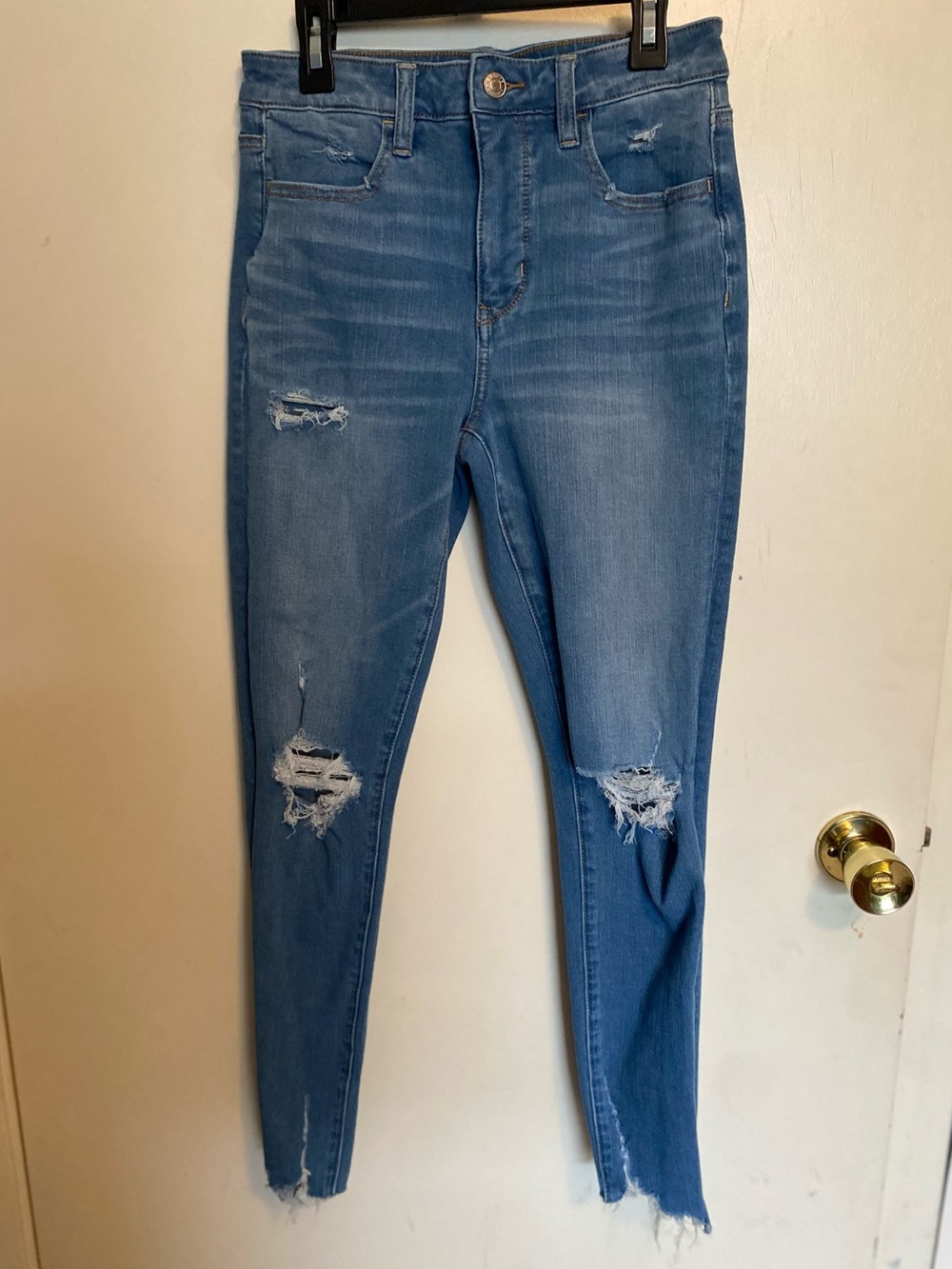 American Eagle Outfitters Light Blue Distressed Skinny Jeans- The Dream Jean